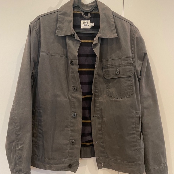 Flint and Tinder Flannel-Lined Waxed Trucker Jacket in Light Grey, XS - Picture 1 of 13